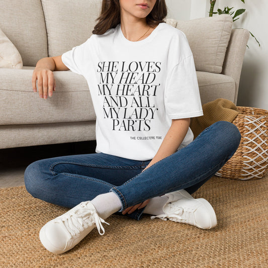 Quote Tee — "She Loves My Head, My Heart and All My Lady Parts" Women’s Graphic T-Shirt