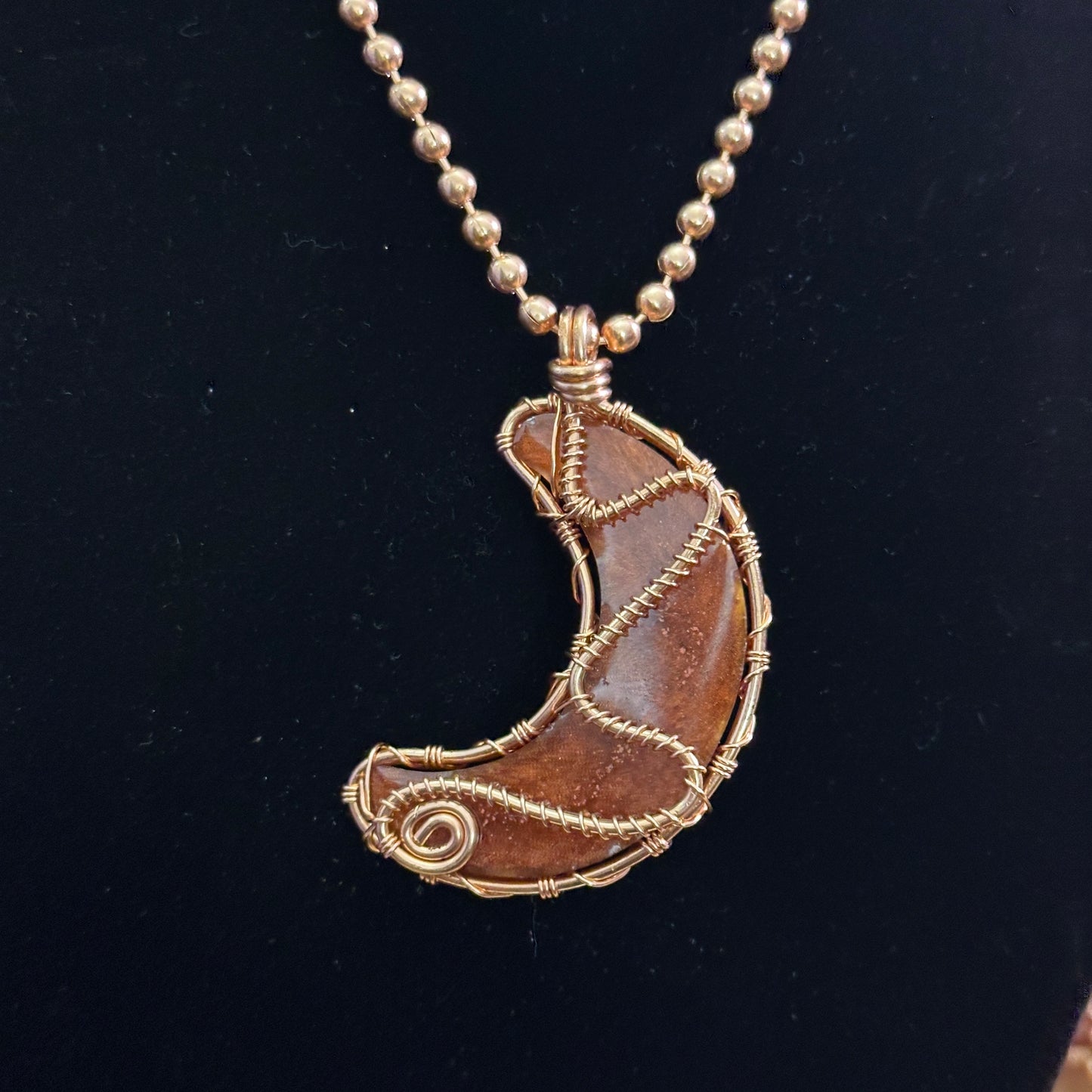 Crescent Moon Tiger Eye Amulet | Copper Outlined Reversible Necklace