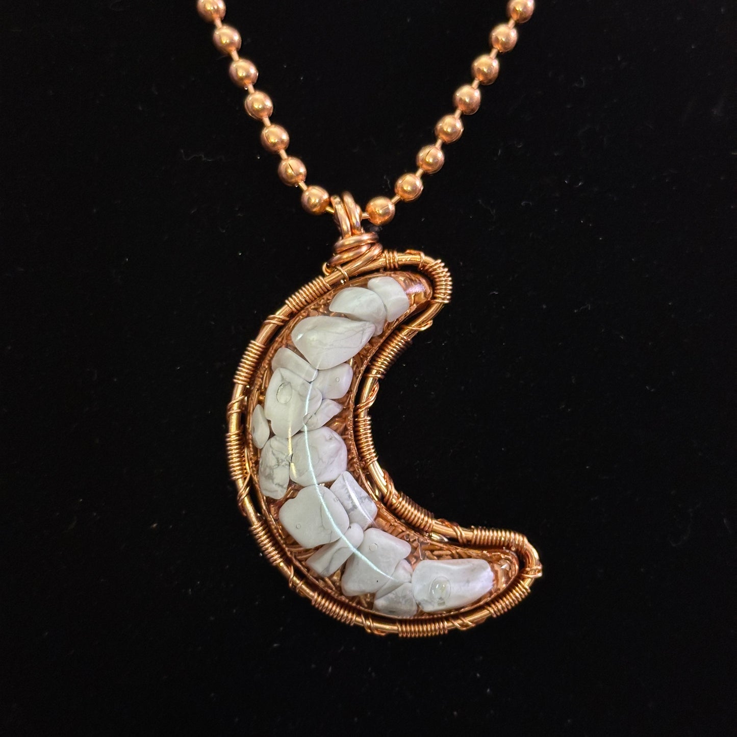 Crescent Moon Howlite Amulet | Copper Outlined Reversible Necklace