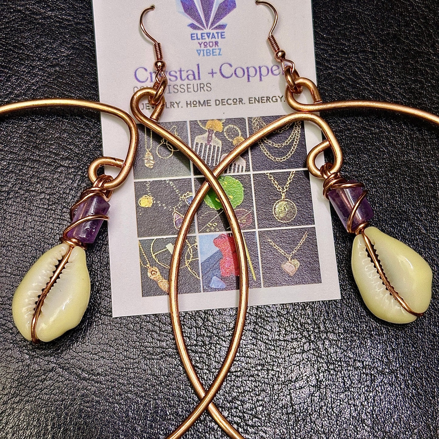Amethyst & Cowrie Shell Hoops