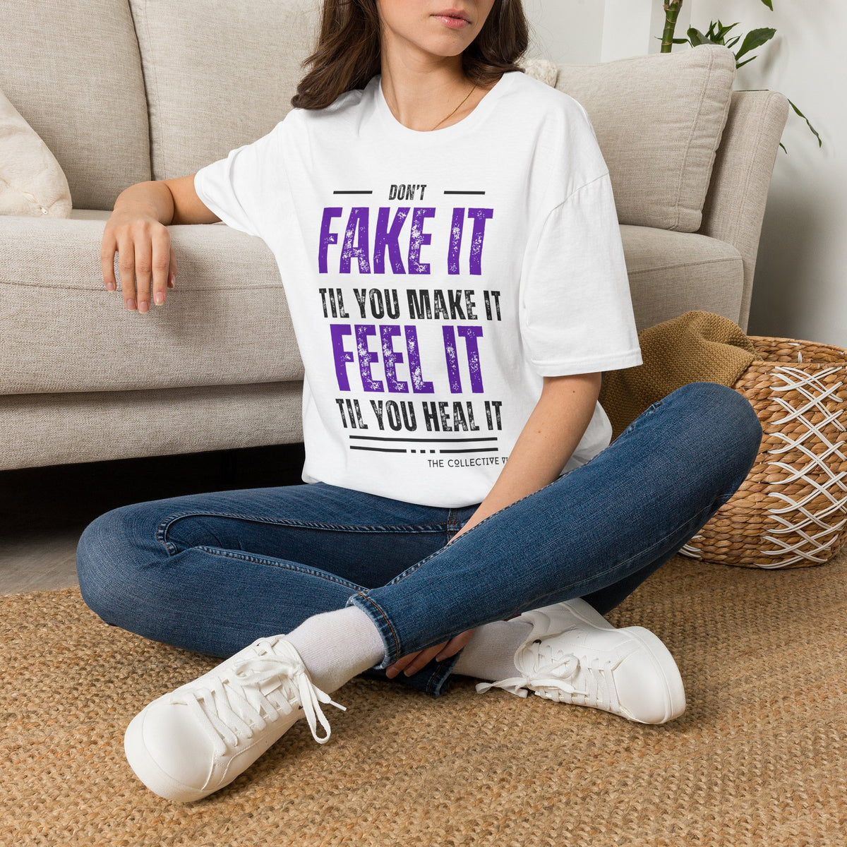 T‑Shirt — “Don’t Fake It ’Til You Make It, Feel It ’Til You Heal It” Inspirational Tee