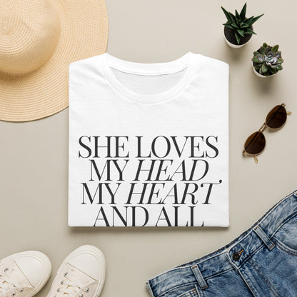 Quote Tee — "She Loves My Head, My Heart and All My Lady Parts" Women’s Graphic T-Shirt