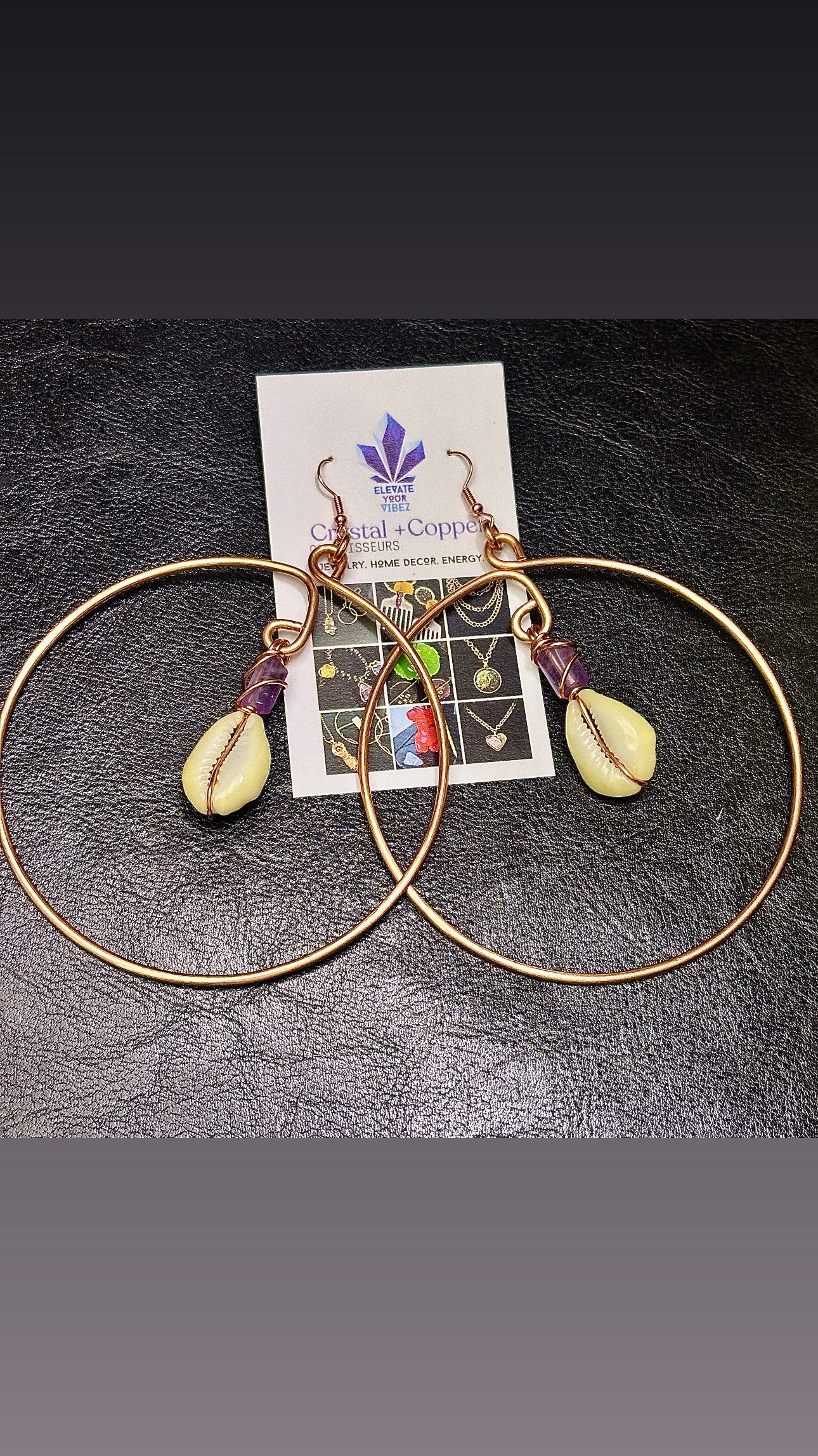 Amethyst & Cowrie Shell Hoops
