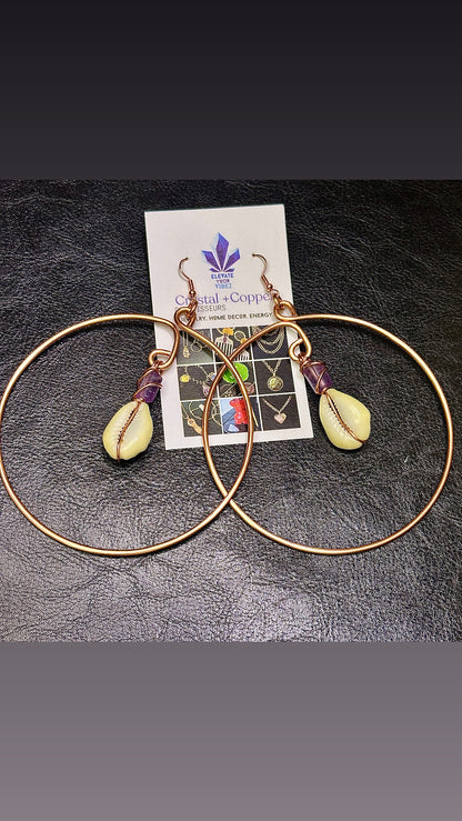 Amethyst & Cowrie Shell Hoops