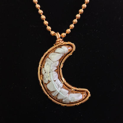 Crescent Moon Howlite Amulet | Copper Outlined Reversible Necklace
