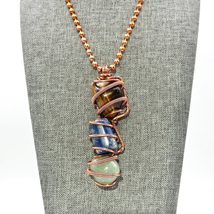 Power Throuple | Tiger Eye, Sodalite Green Aventurine Pendant