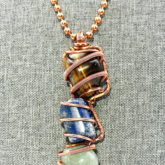 Power Throuple | Tiger Eye, Sodalite Green Aventurine Pendant