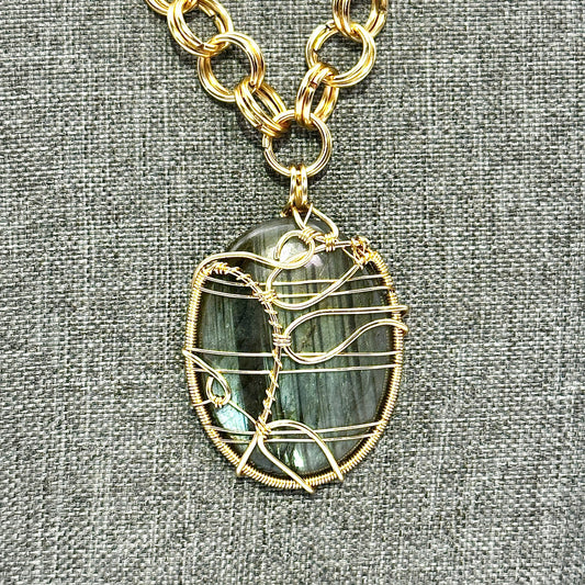Shining Armor | Labradorite Pendant on Handlinked Chain