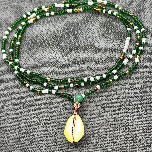 Natural Abundance | Green Aventurine & Cowrie Waist Beads